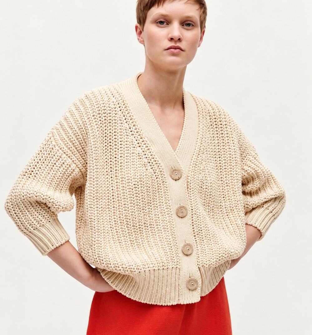 Babaa Cardigan No18 Natural Cotton Chunky Knit One Size